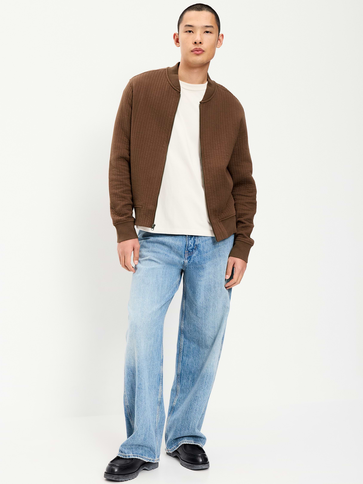 Quilted Fleece Bomber Jacket - Dark Walnut