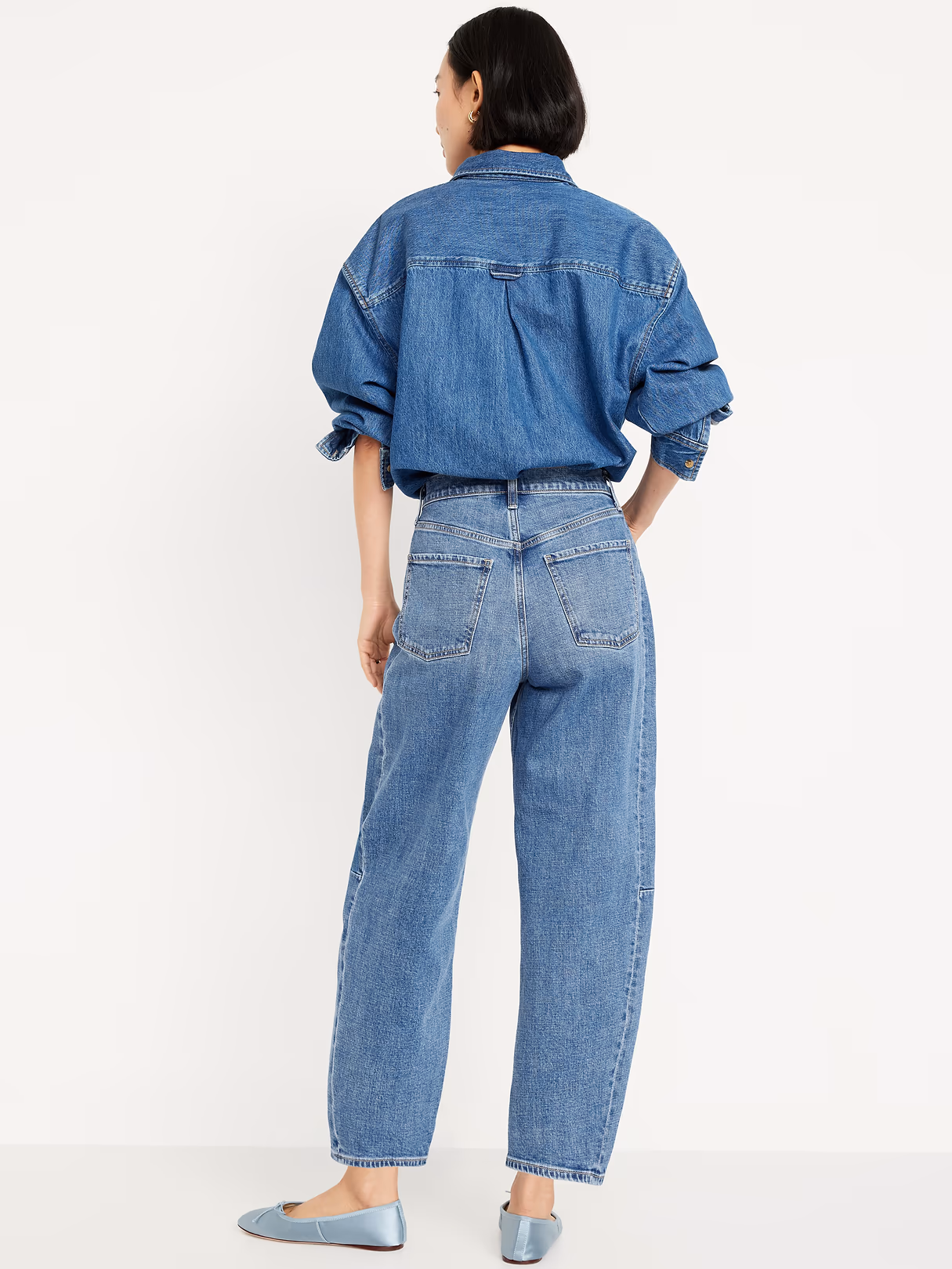 High-Waisted Baggy Barrel Ankle Jeans - Medium Wash (672531002)