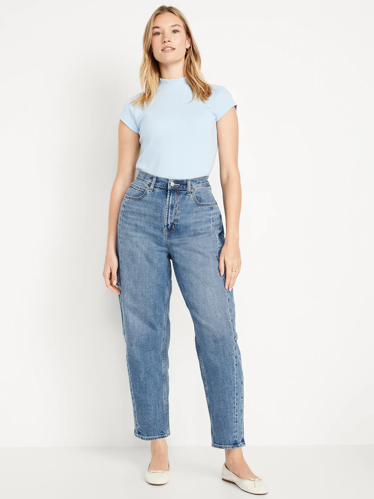 High-Waisted Baggy Barrel Ankle Jeans - Medium Wash (672531002)