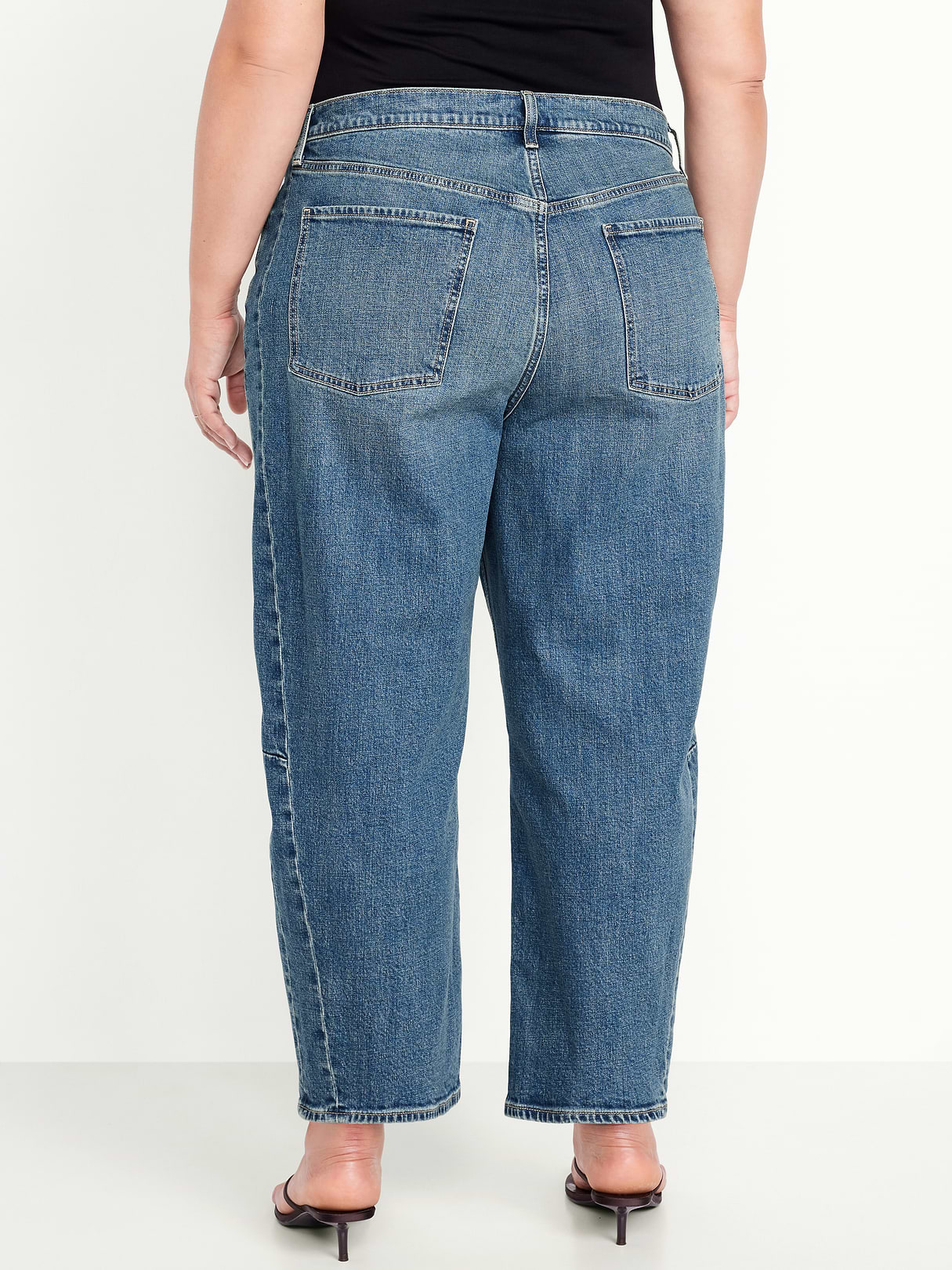 High-Waisted Baggy Barrel Ankle Jeans - Medium Wash (804463002)