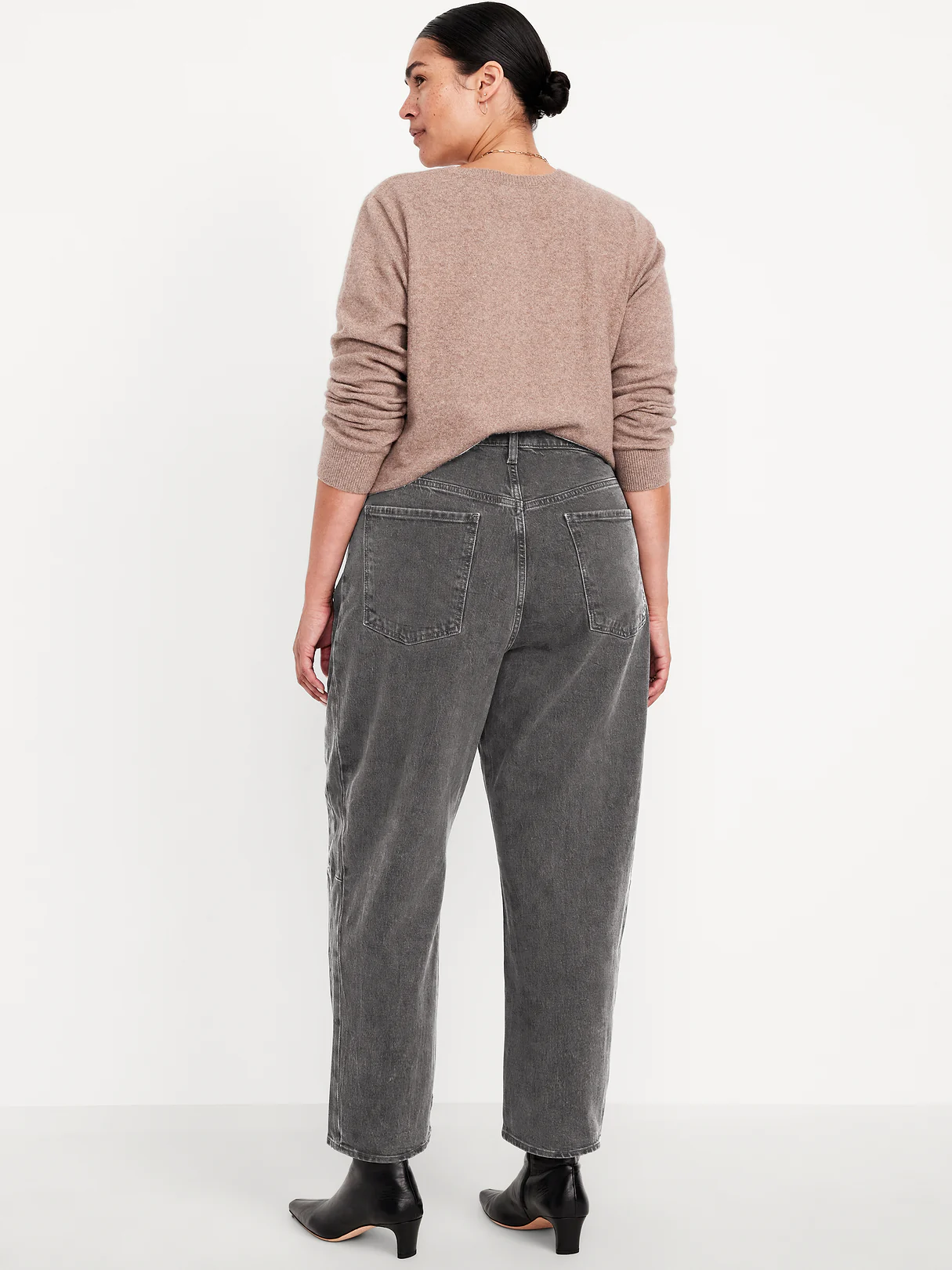High-Waisted Baggy Barrel Ankle Jeans - Gray Wash