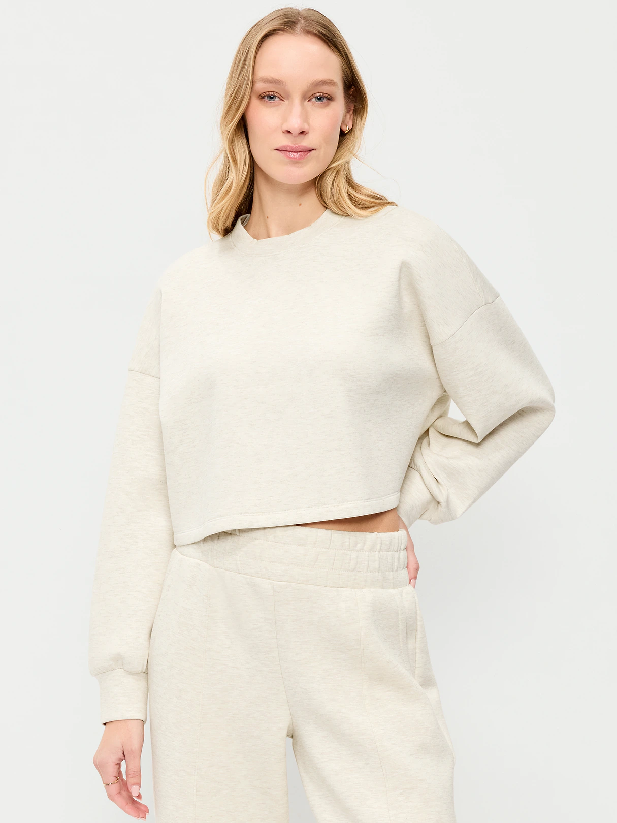 Bounce Fleece Quilted Crew-Neck Top - Oatmeal Heather