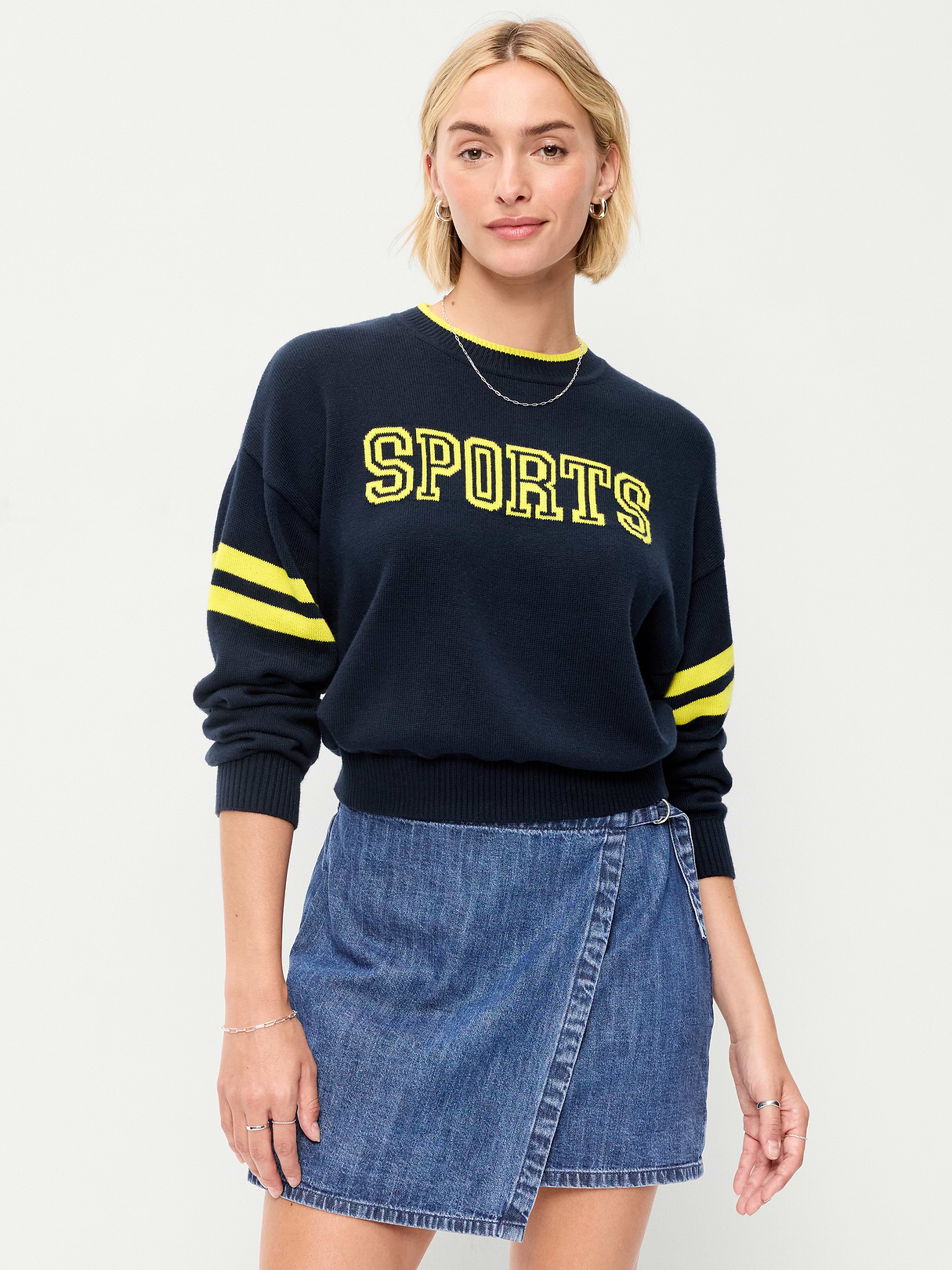 Cotton-Blend Crew-Neck Cropped Sweater - Sports