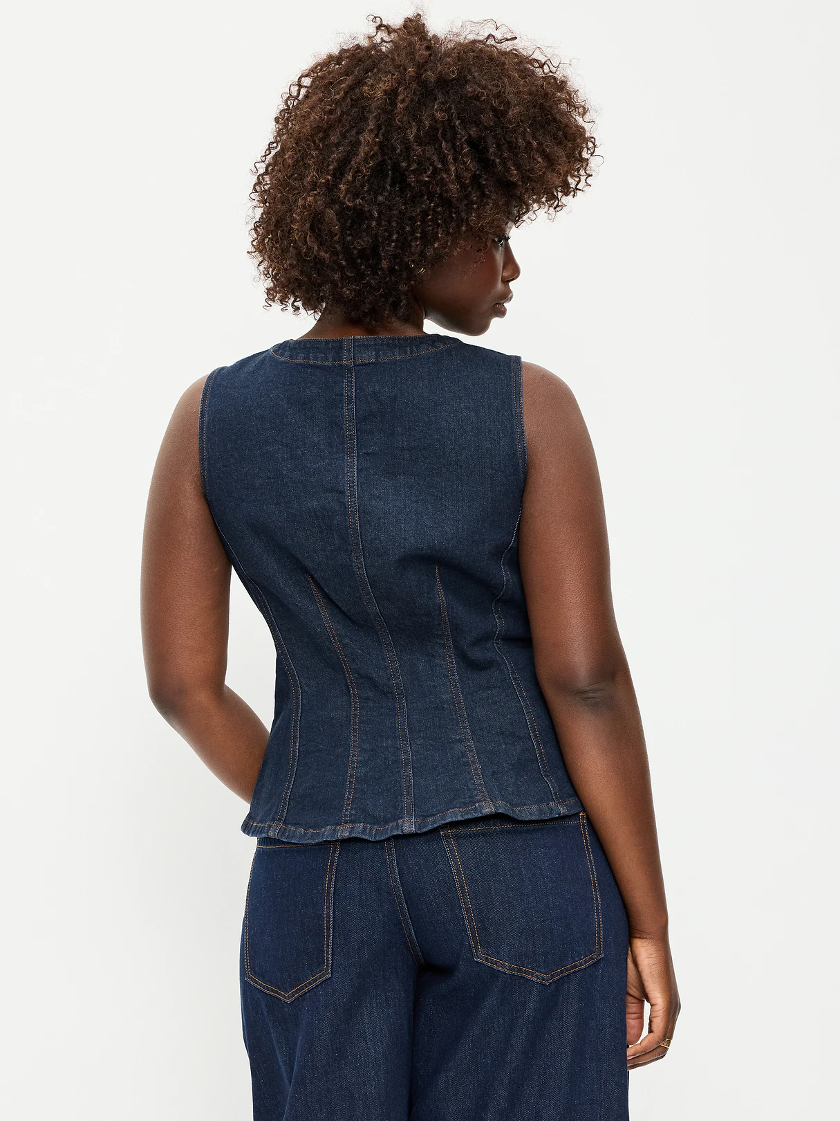 Fitted Sleeveless Button-Front Top - Dark Wash