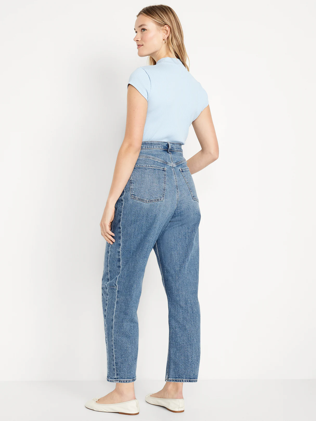 High-Waisted Baggy Barrel Ankle Jeans - Medium Wash (672531002)