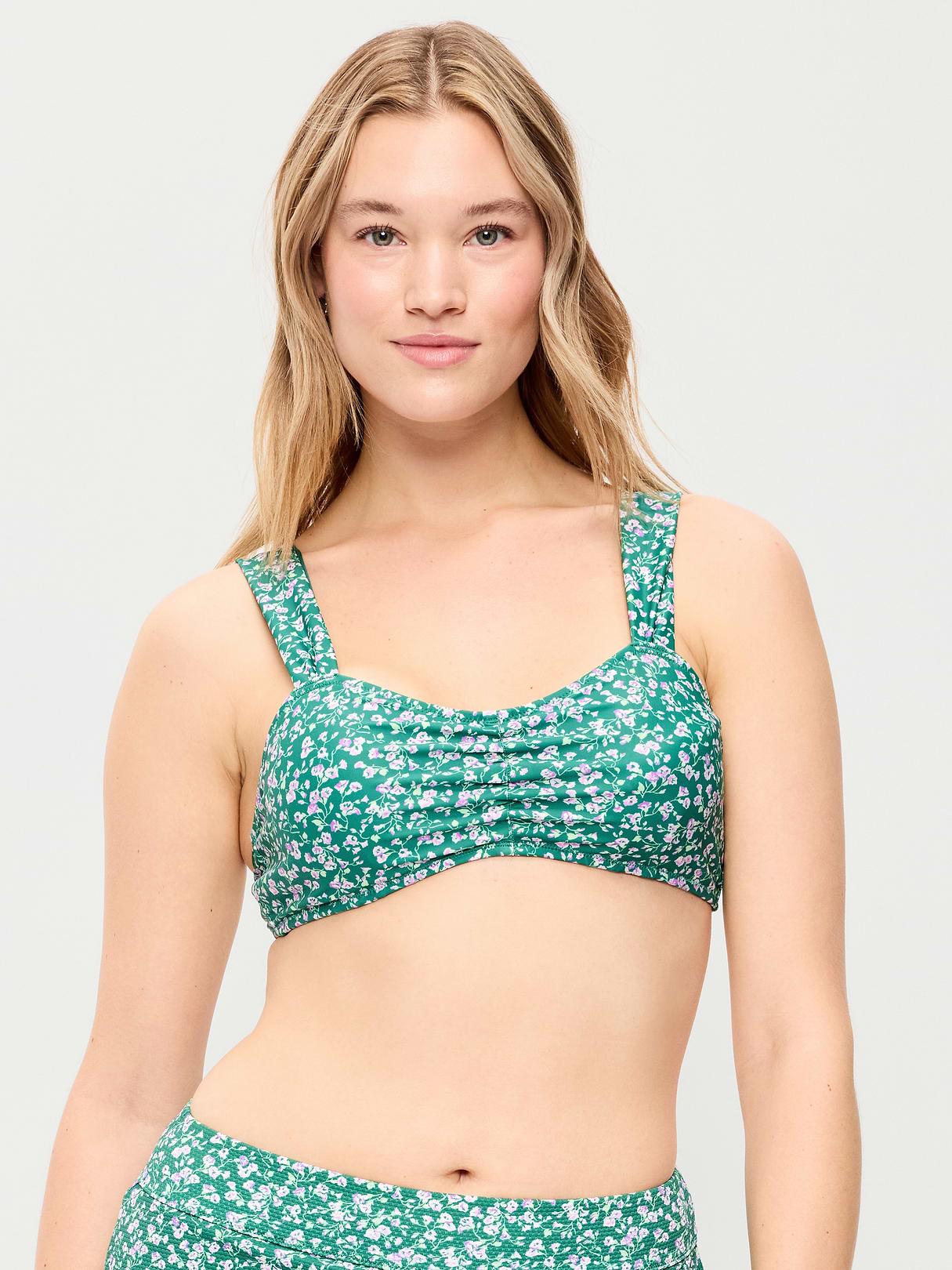 Cinched Swim Top - Green Floral