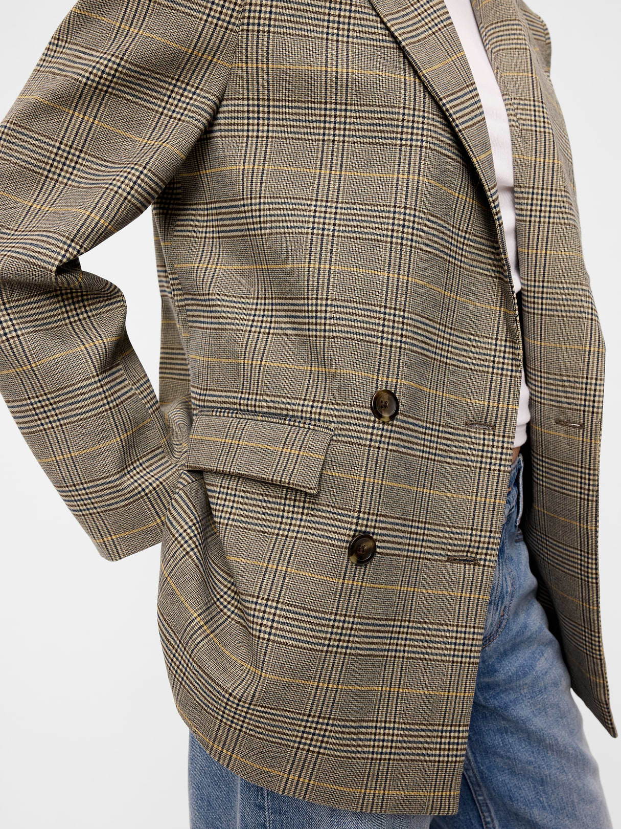 Oversized Twill Double-Breasted Blazer - Plaid