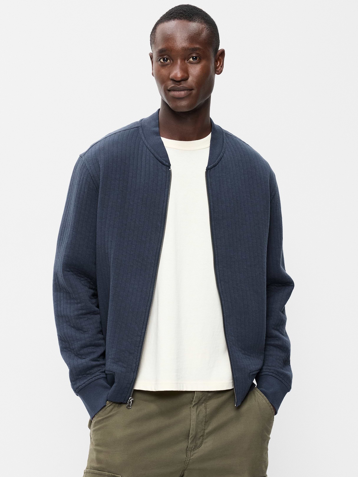 Quilted Fleece Bomber Jacket - Dusk Navy