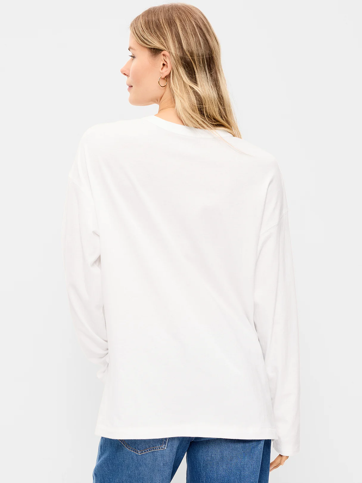Oversized EveryWear Long-Sleeve Tunic T-Shirt - White Lilies