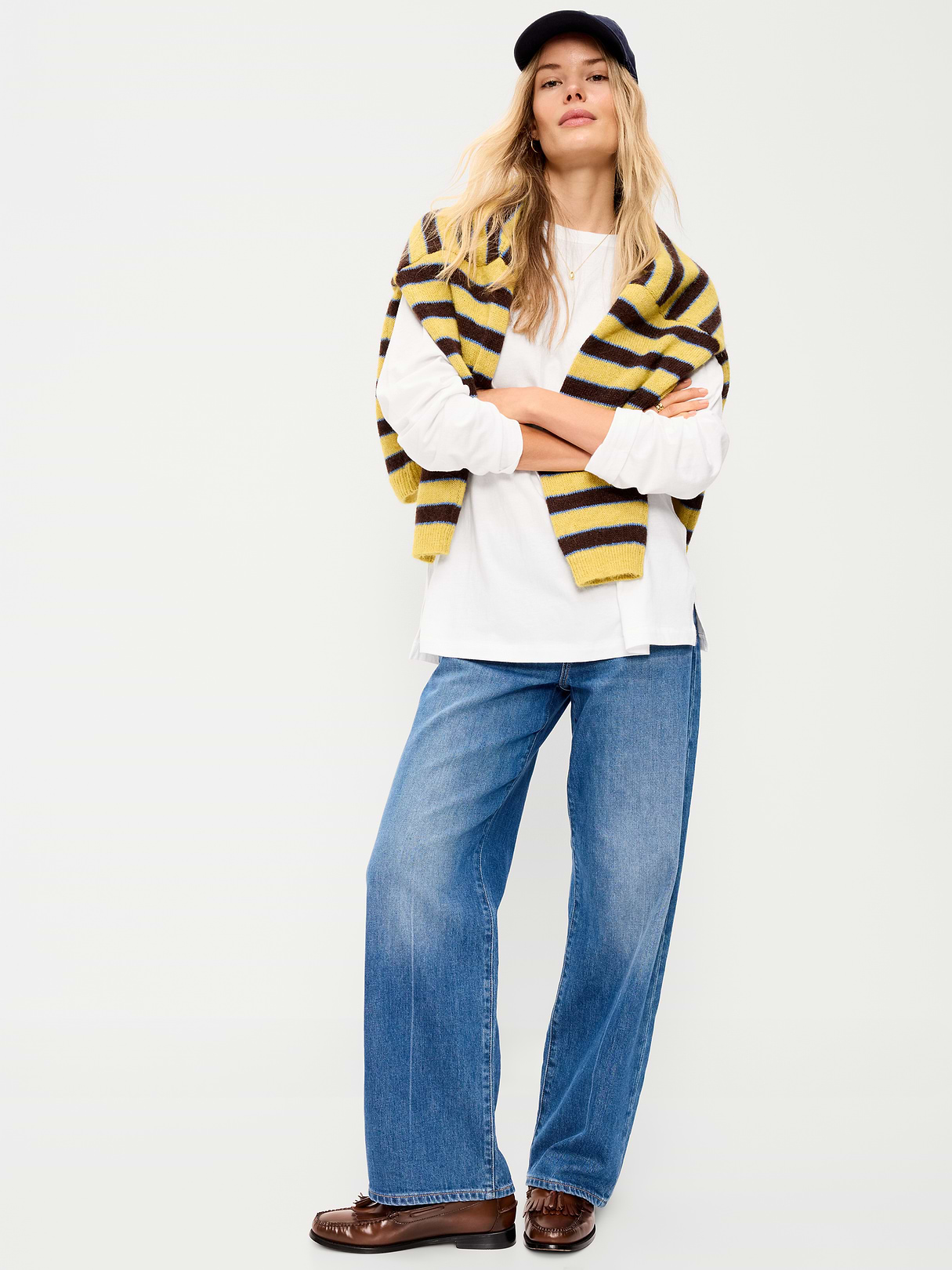 Oversized EveryWear Long-Sleeve Tunic T-Shirt - White Lilies