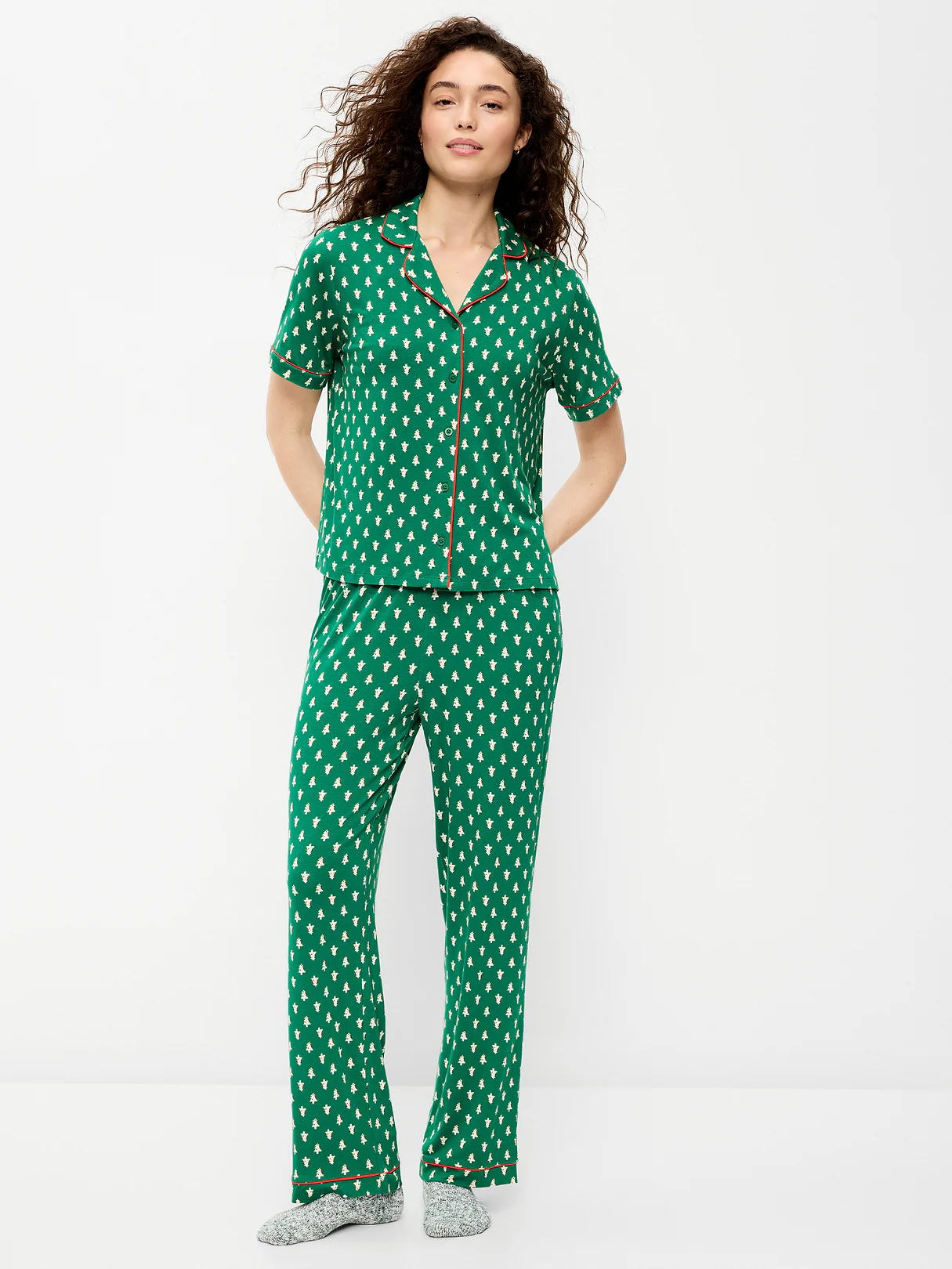 Sunday Sleep Knit Jersey Pant Set - Green Trees