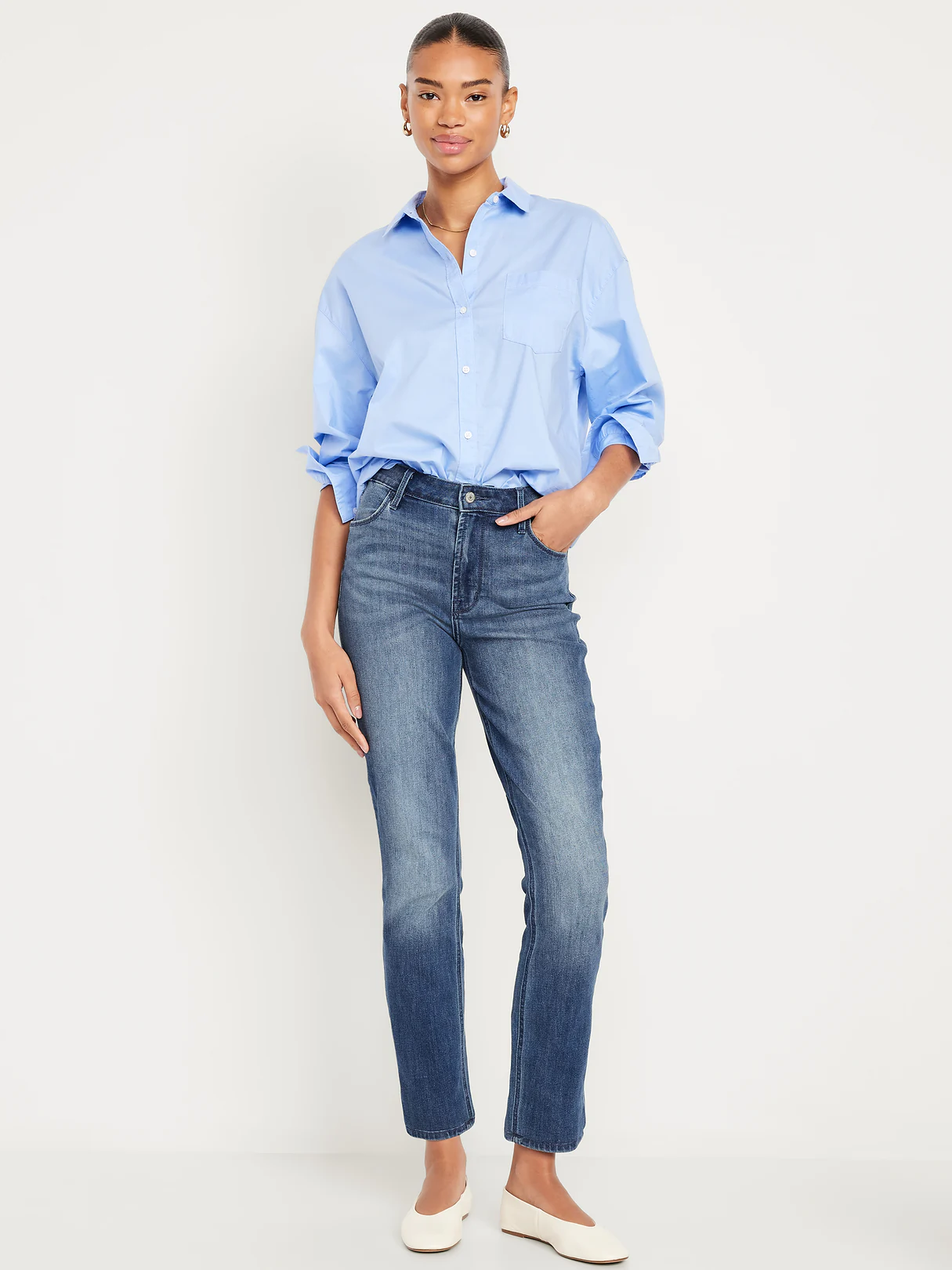 High-Waisted Wow Straight Ankle Jeans - Medium Wash