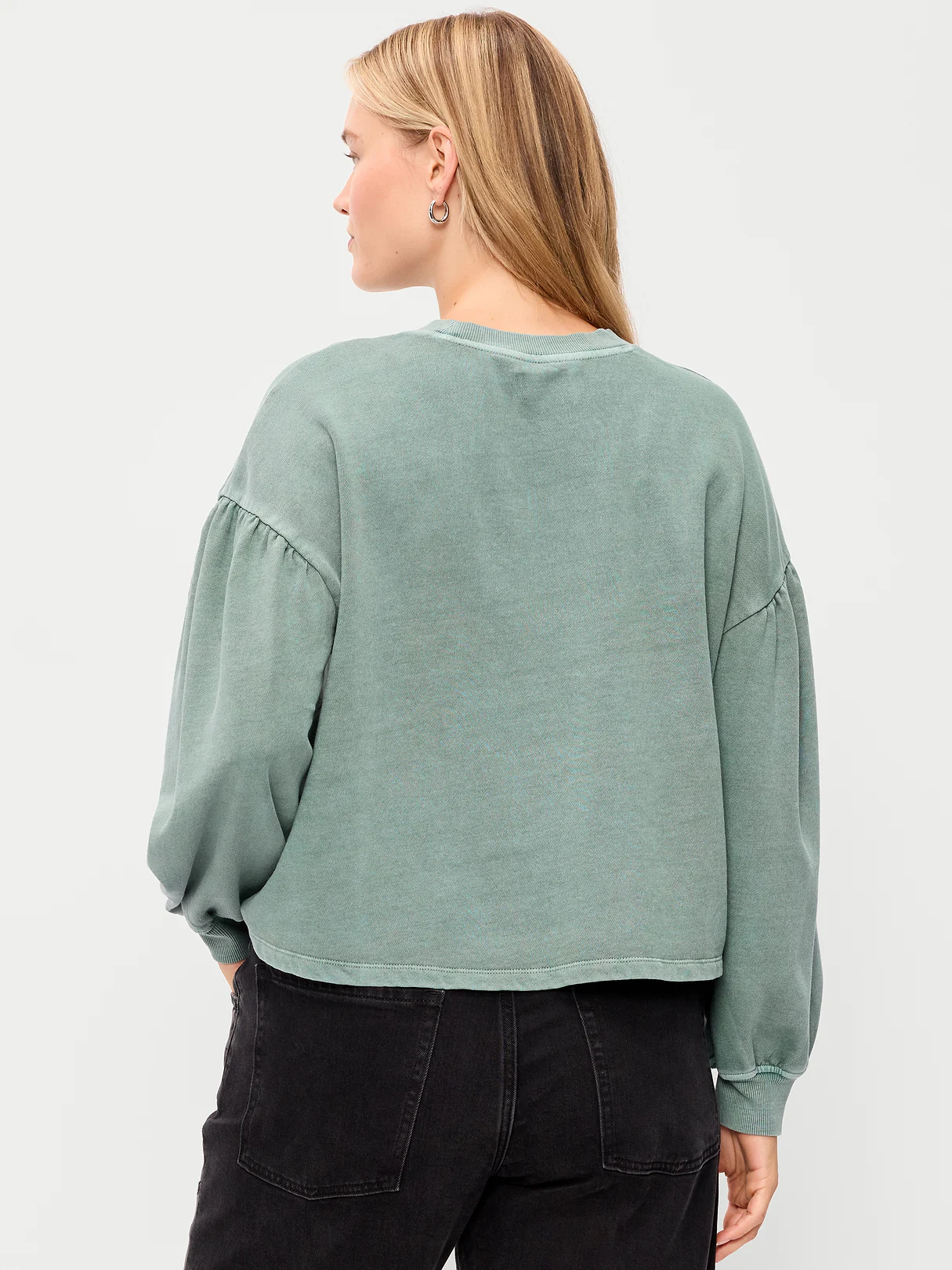 SoComfy Oversized Puff-Sleeve Cropped Sweatshirt - Cavernous