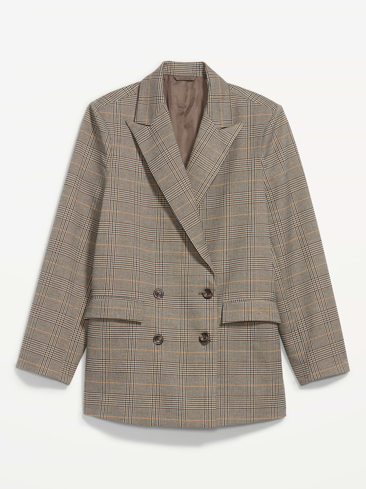Oversized Twill Double-Breasted Blazer - Plaid