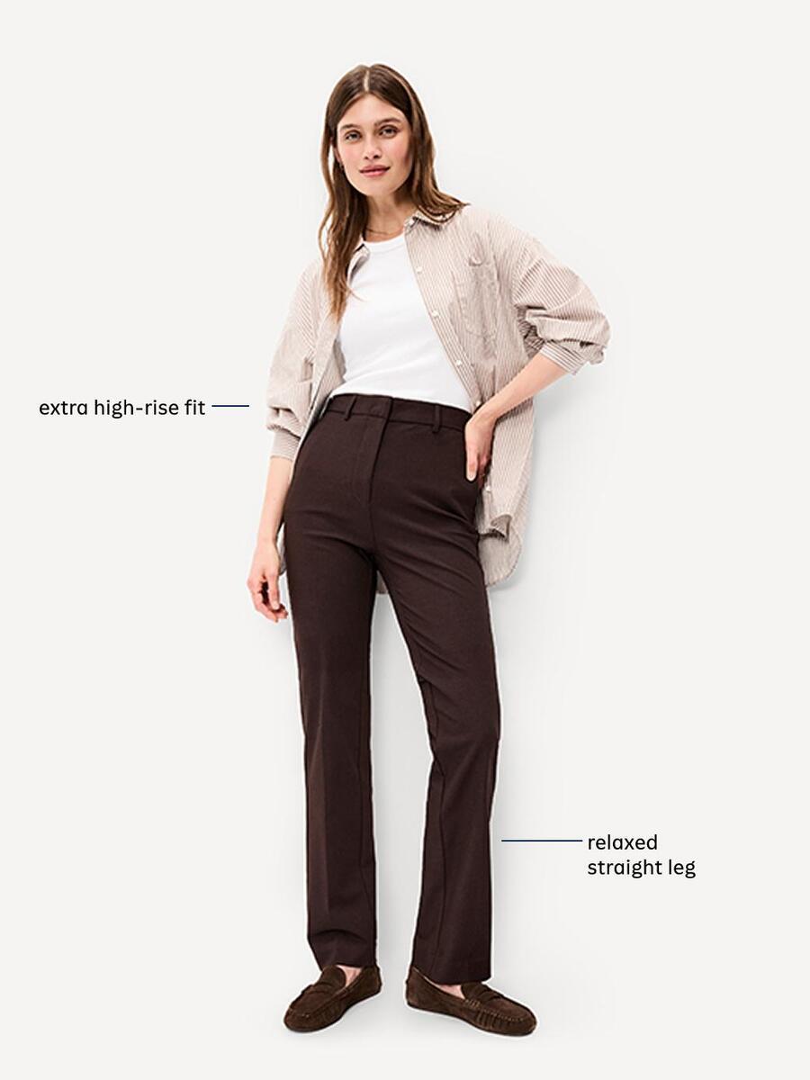 Extra High-Waisted Straight-Leg Twill Pants - Black Jack