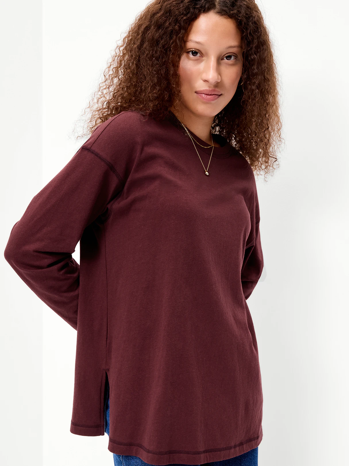 Oversized EveryWear Long-Sleeve Tunic T-Shirt - Reddy Or Not