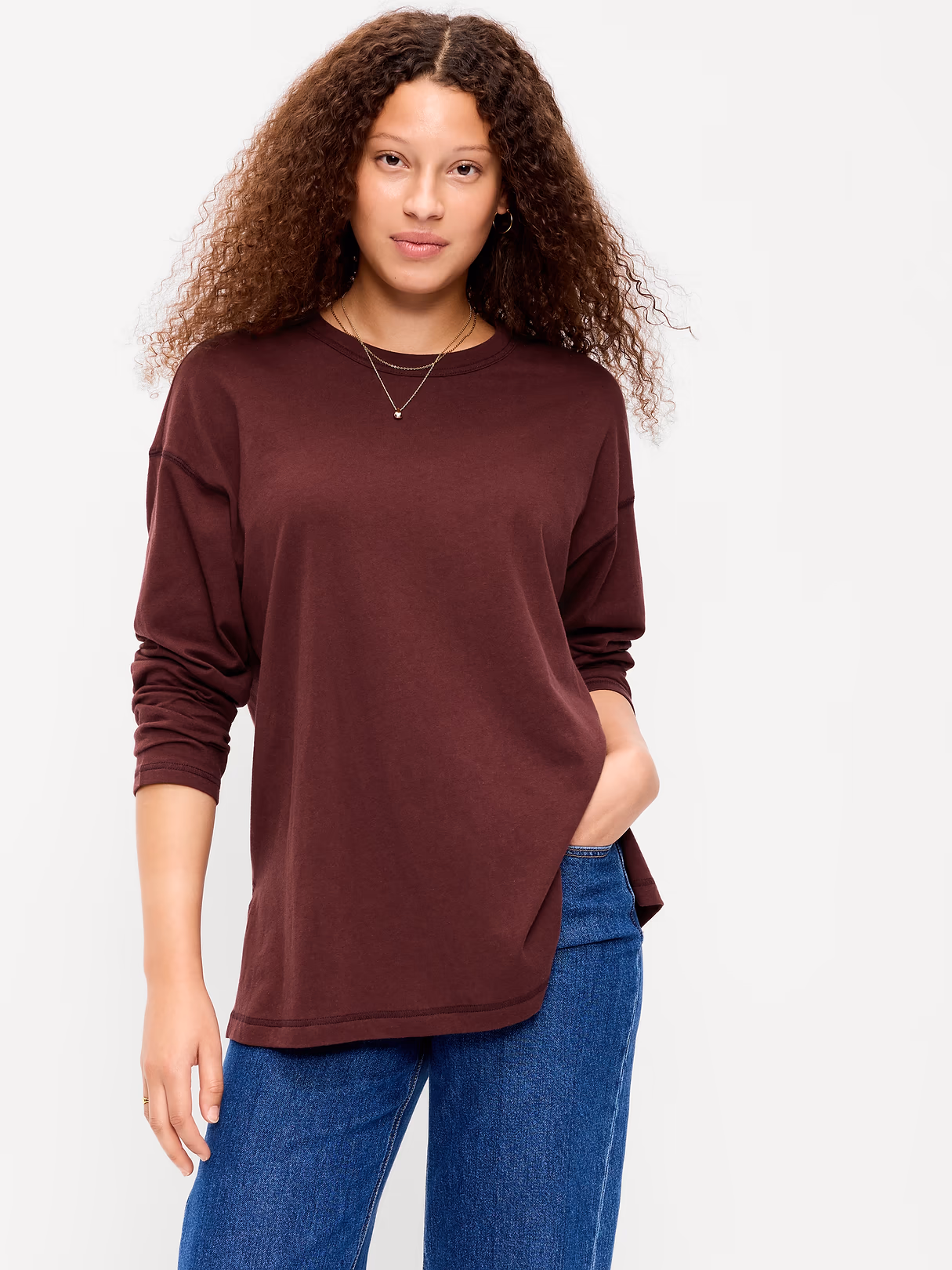 Oversized EveryWear Long-Sleeve Tunic T-Shirt - Reddy Or Not