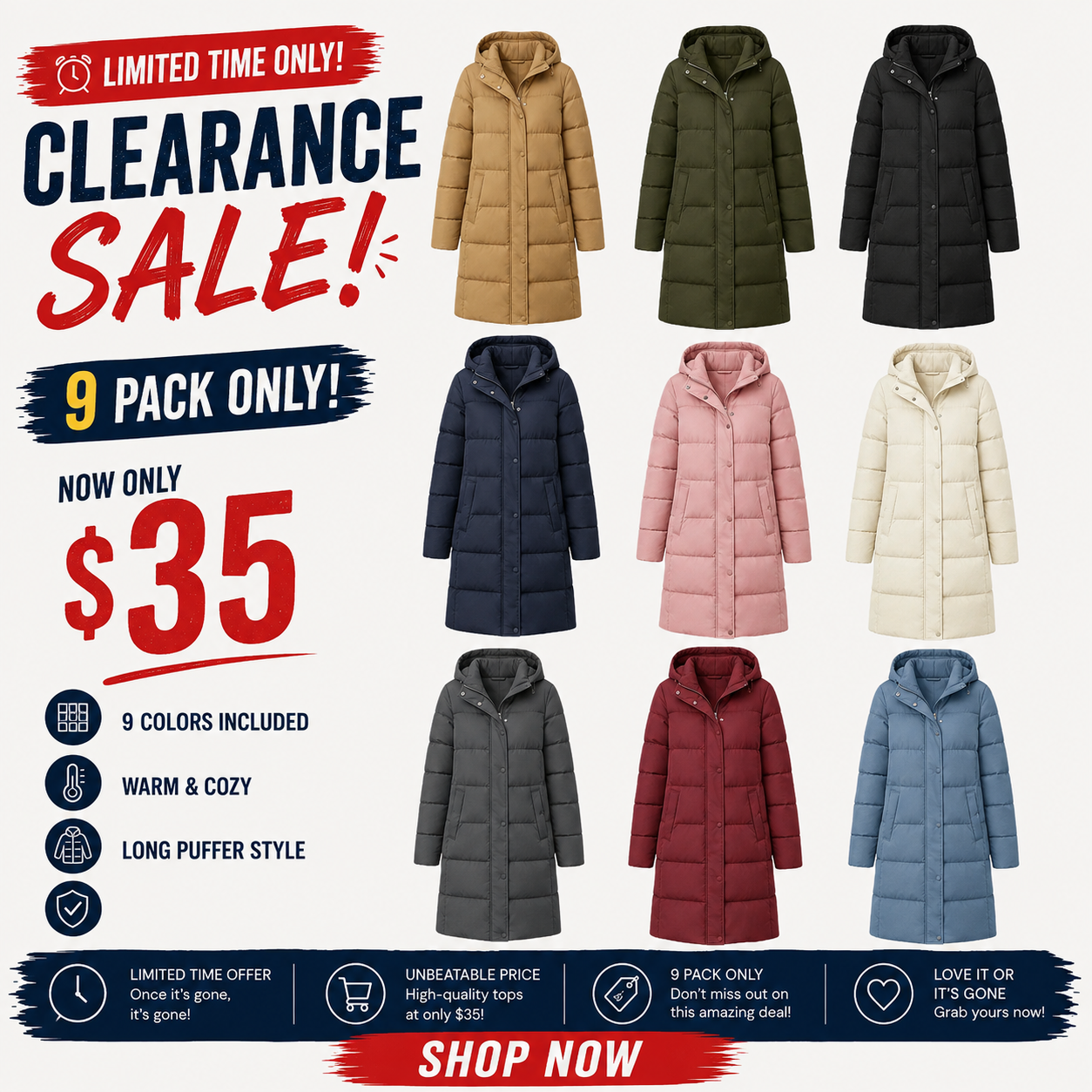 Women’s Mid-Length Hooded Puffer Coat – Thick Warm Quilted Winter Down Jacket with Side Zipper