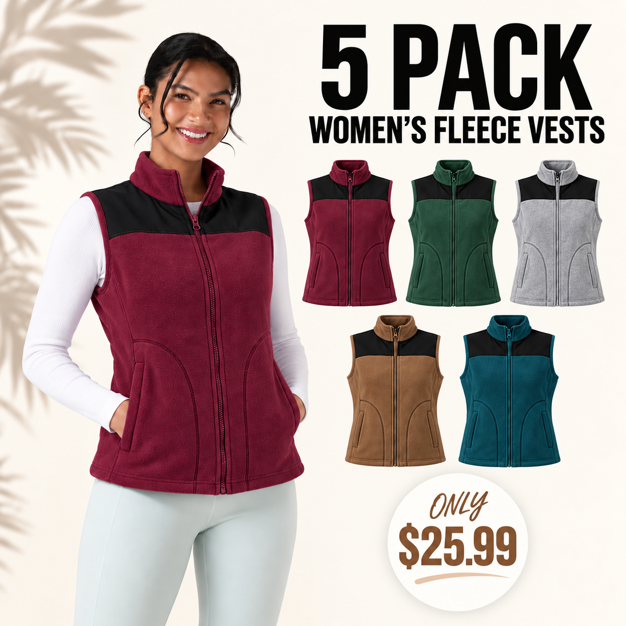 Women’s Warm Zip-Up Fleece Vest – Sleeveless Casual Outdoor Jacket
