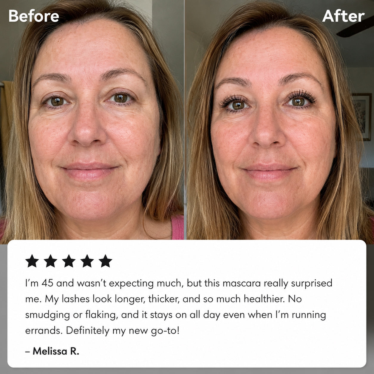 Customer before and after Lash Casting Mascara result