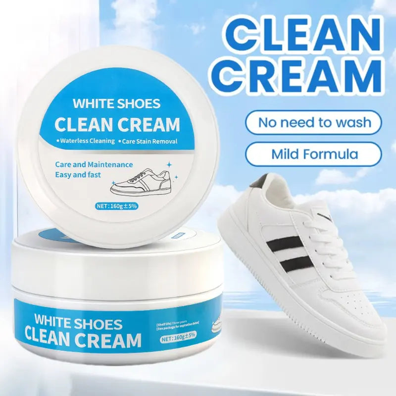 White shoe cleaning cream with sponge