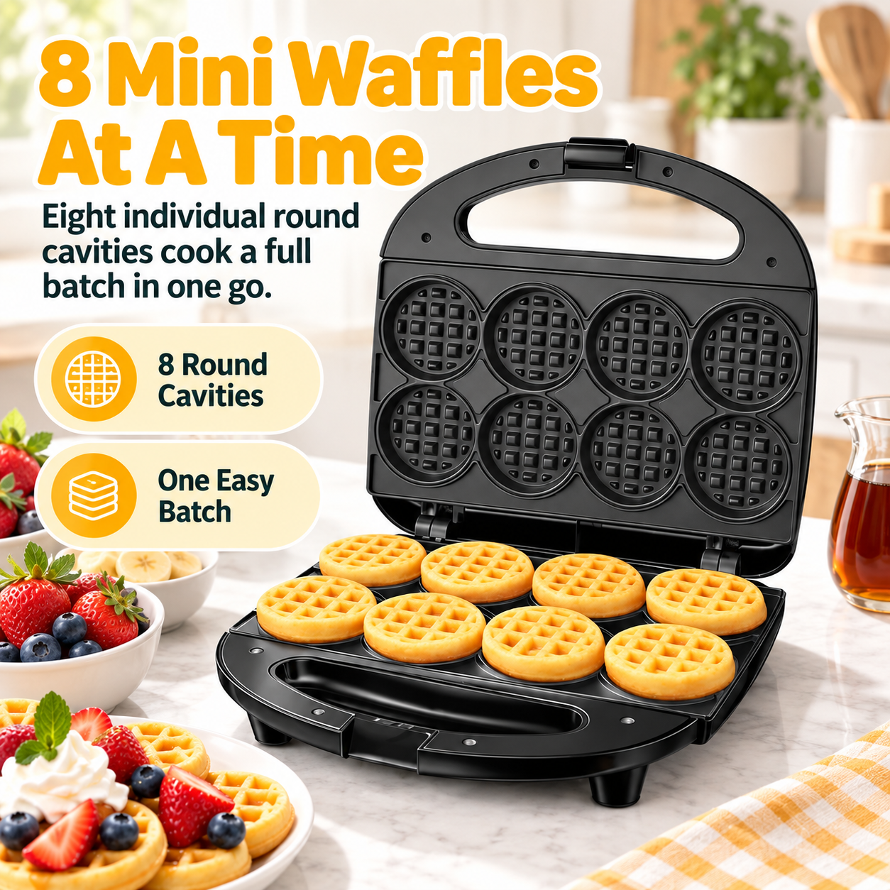 8-Cavity Mini Waffle Maker