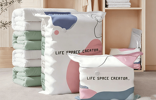 Vacuum storage bags with folded bedding