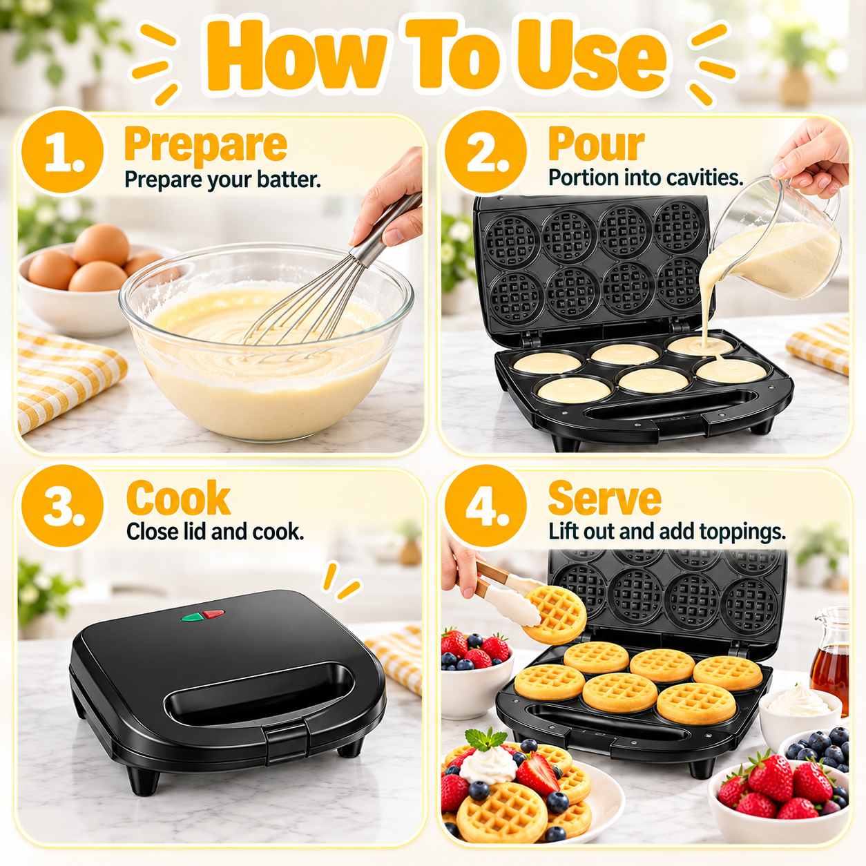 8-Cavity Mini Waffle Maker