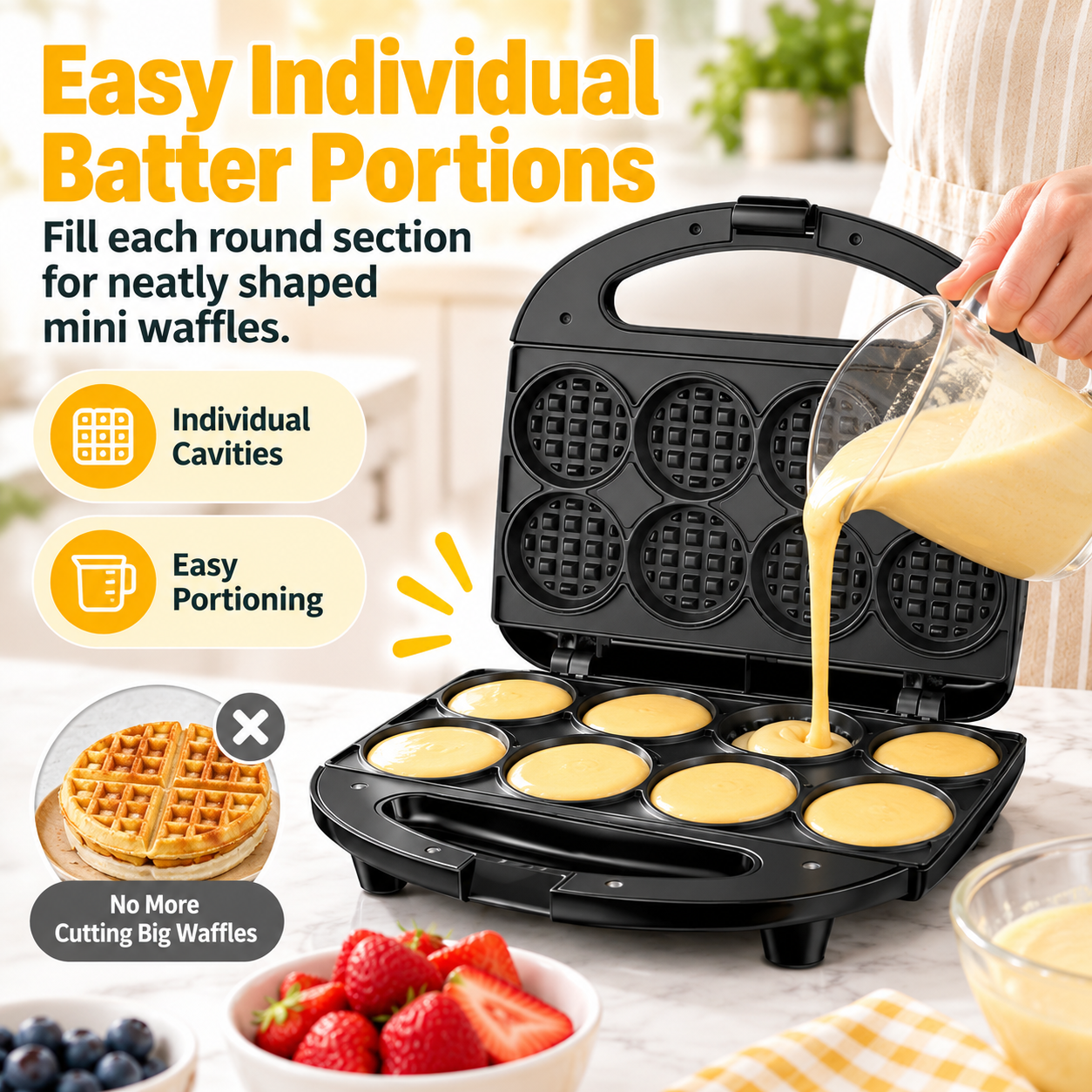 8-Cavity Mini Waffle Maker
