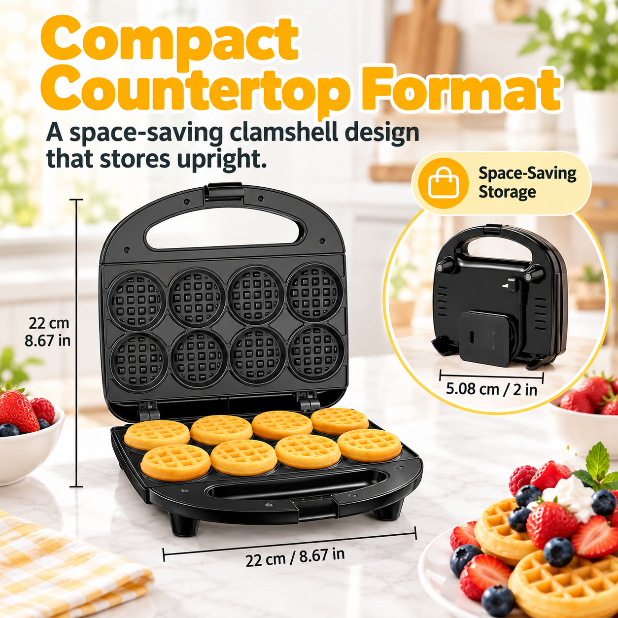 8-Cavity Mini Waffle Maker