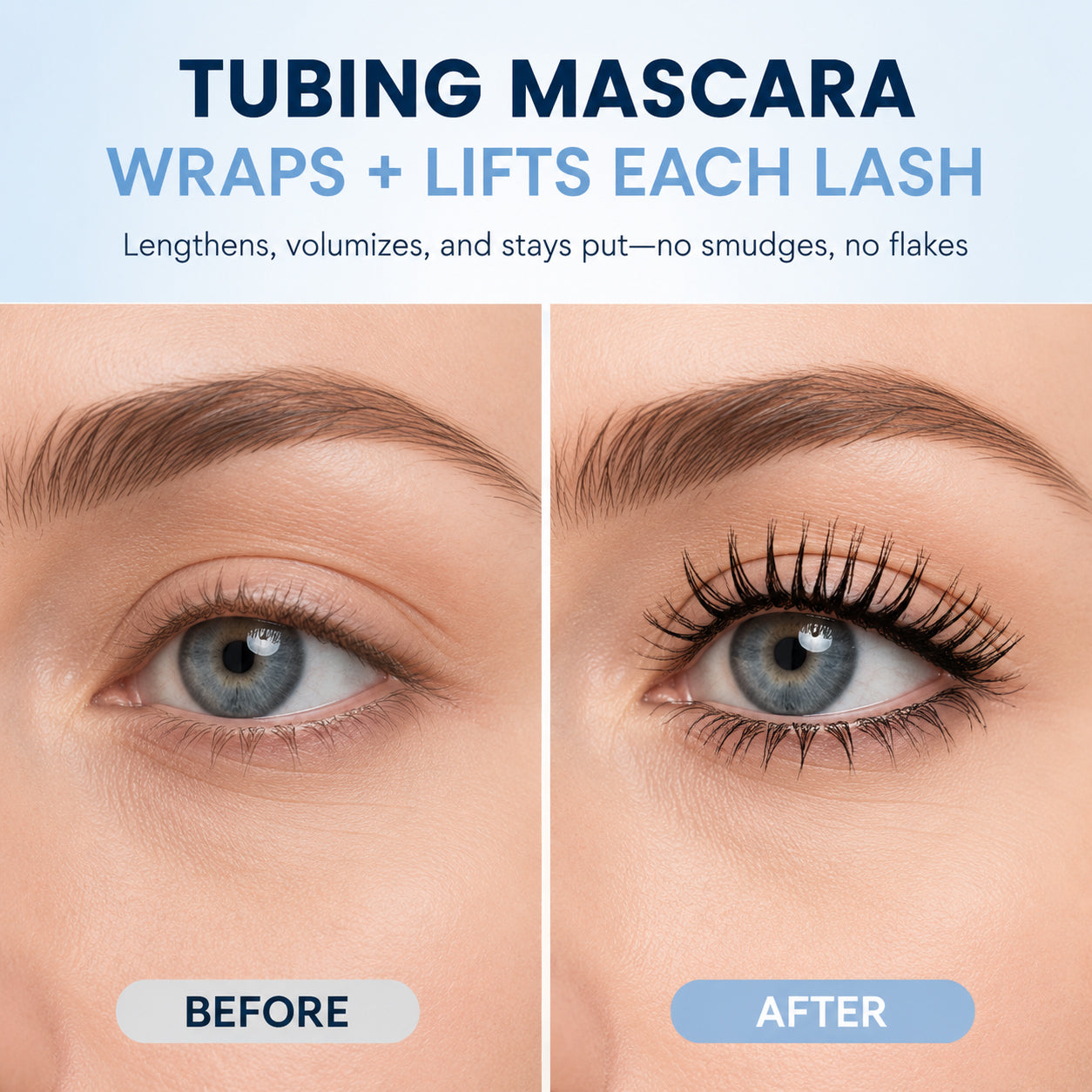 Tubing mascara before and after lash comparison