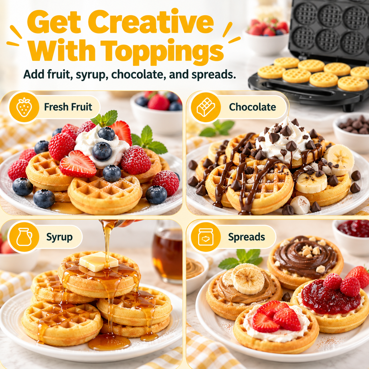 8-Cavity Mini Waffle Maker