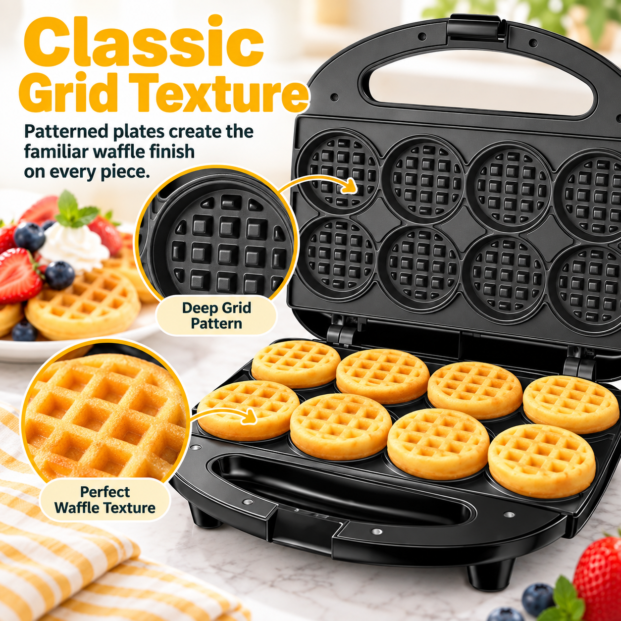 8-Cavity Mini Waffle Maker