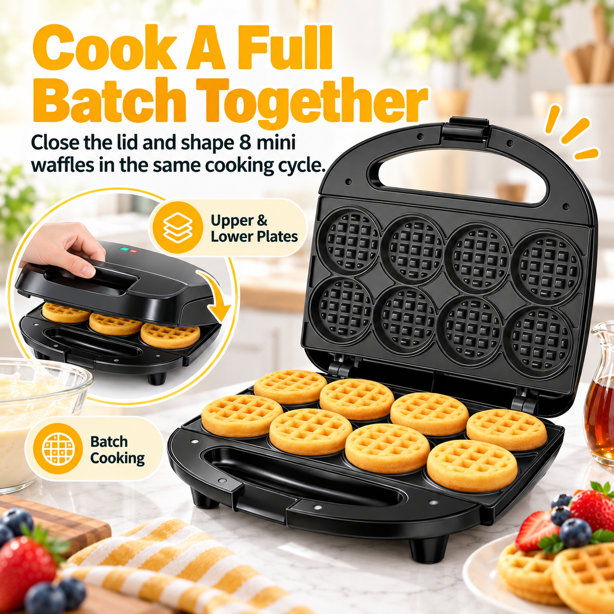 8-Cavity Mini Waffle Maker