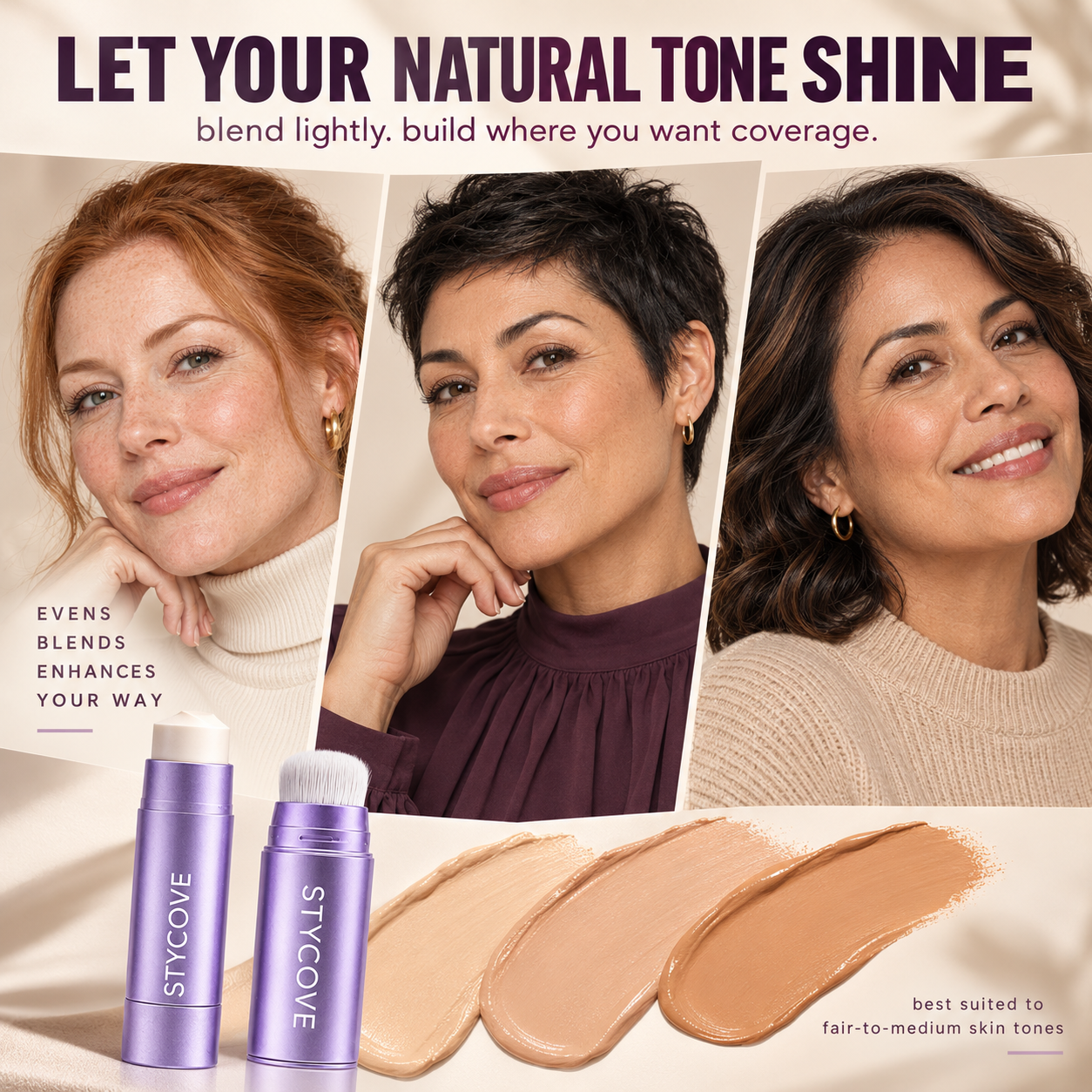 Foundation stick shade and complexion examples