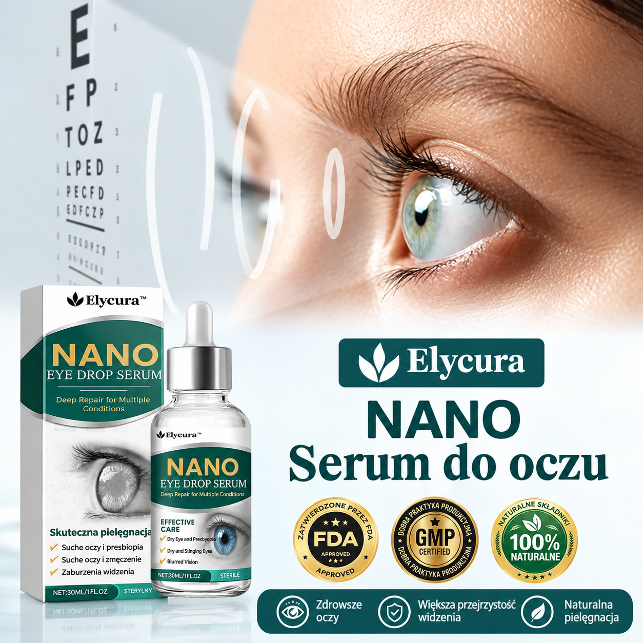 Odzyskaj krystalicznie czyste widzenie dzięki kroplom do oczu Elycura™ NANO 👁️✨