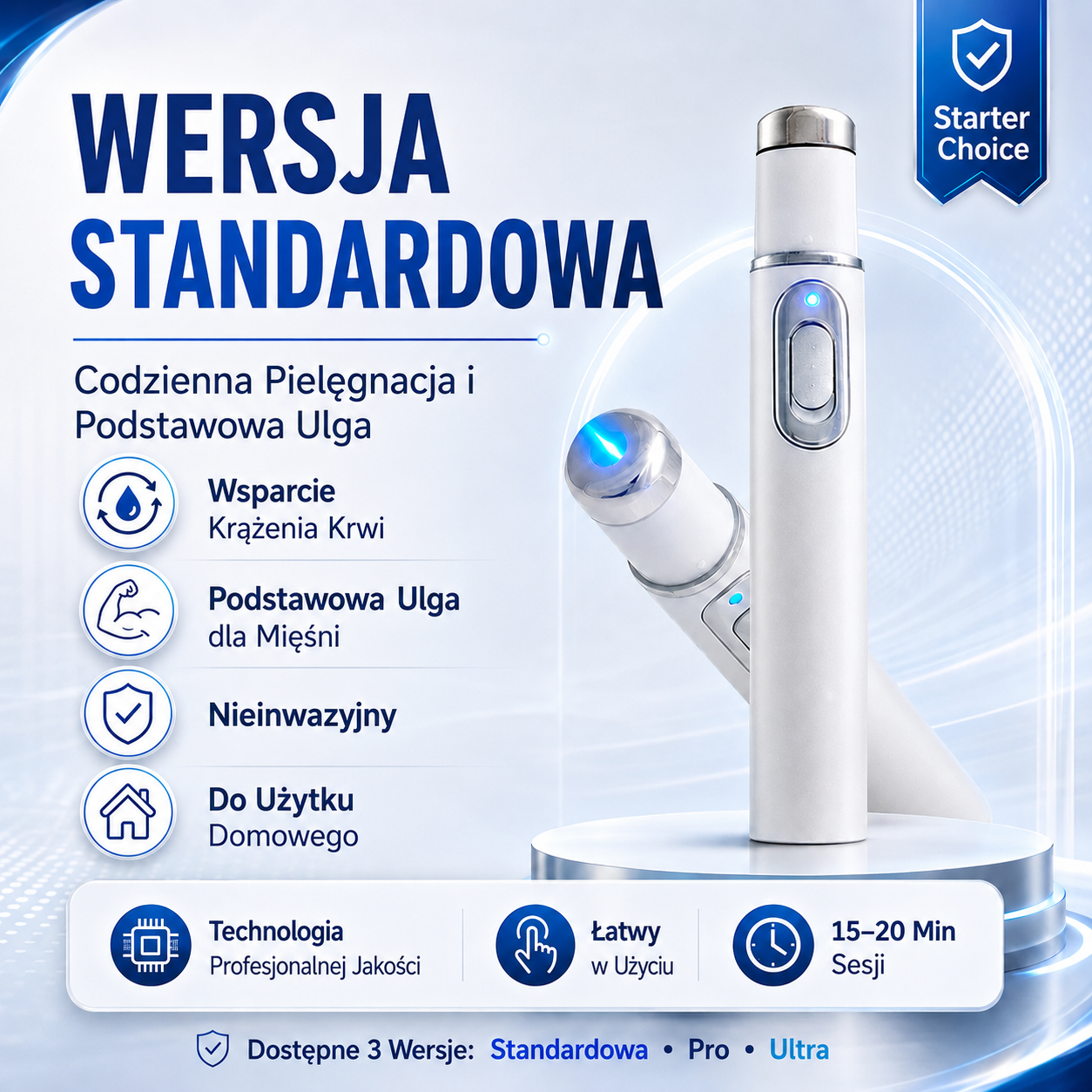 Ultradźwiękowy masażer do terapii falami uderzeniowymi — Pomaga wspierać krążenie krwi. Łagodzi głęboko odczuwany dyskomfort. Wspiera odzyskanie męskiej pewności siebie.