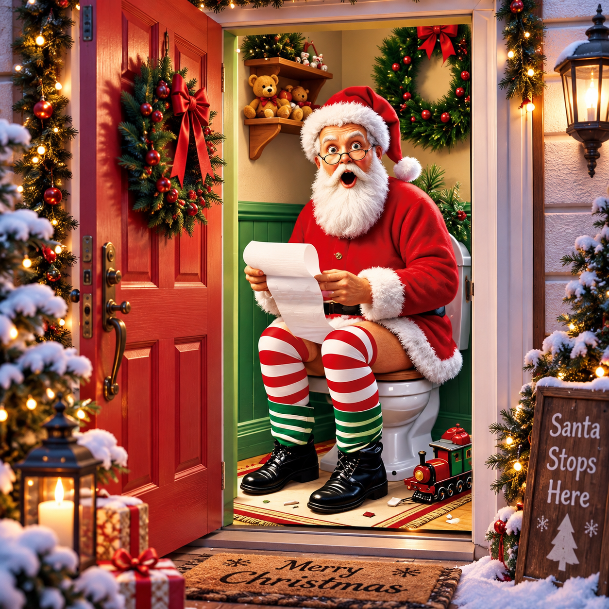 🎅Christmas Door Curtain – Stretchy Santa and Reindeer Door Decoration
