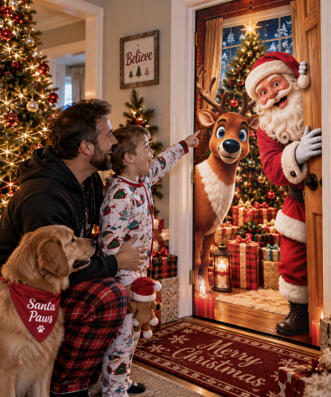 🎅Christmas Door Curtain – Stretchy Santa and Reindeer Door Decoration