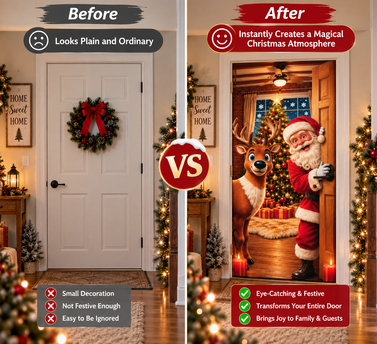 🎅Christmas Door Curtain – Stretchy Santa and Reindeer Door Decoration