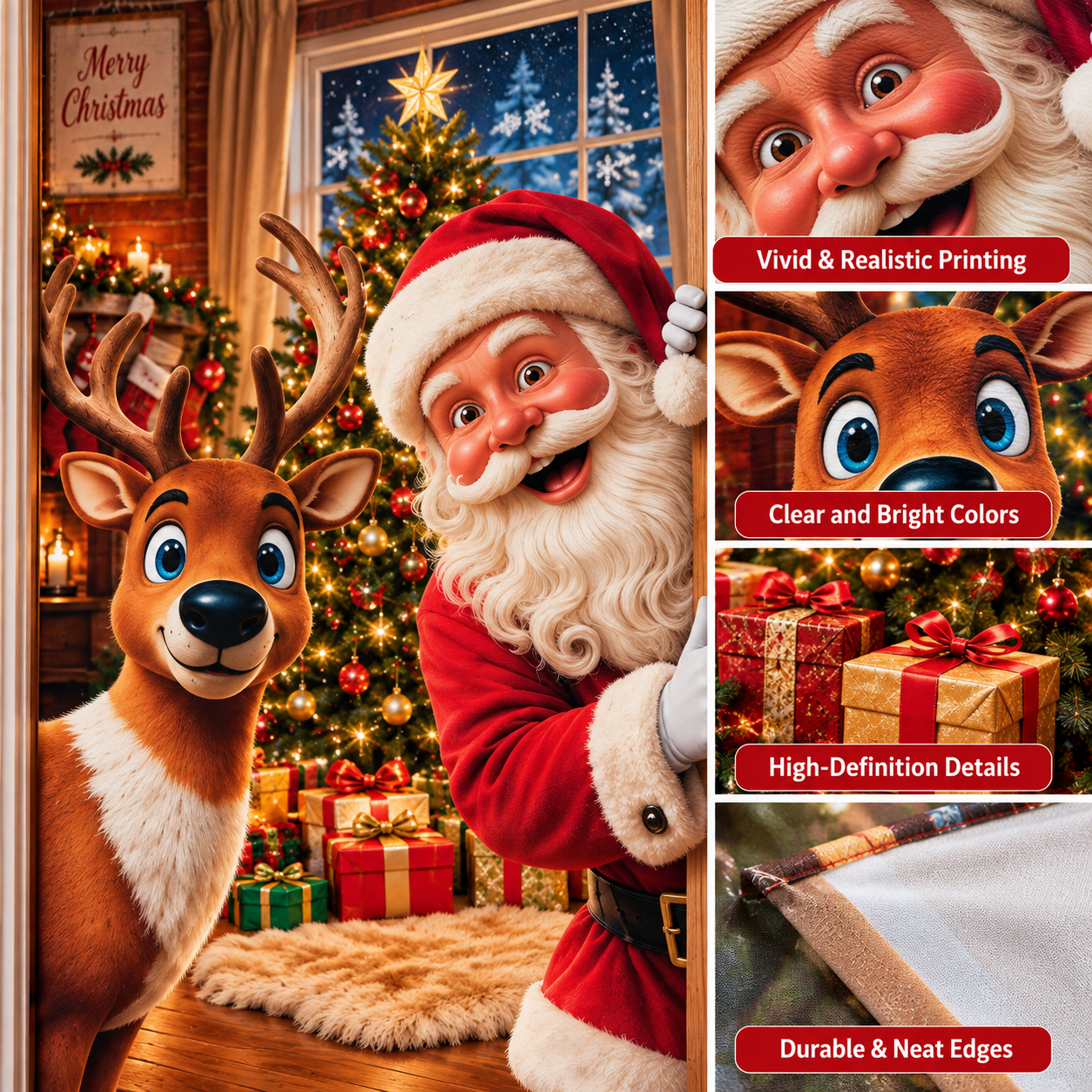 🎅Christmas Door Curtain – Stretchy Santa and Reindeer Door Decoration