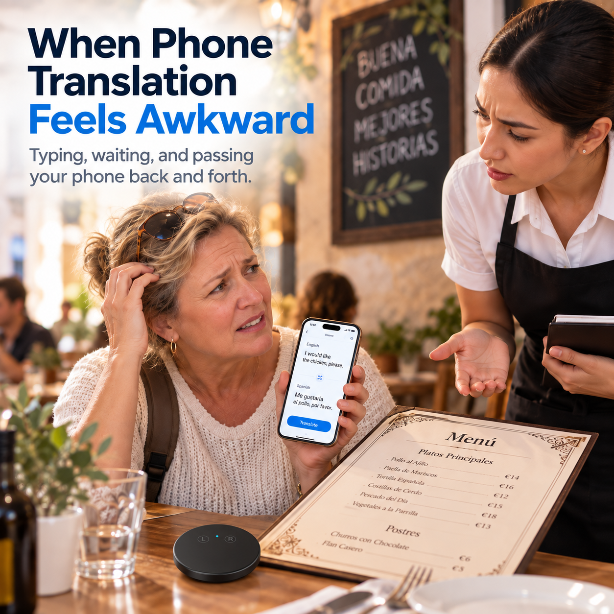 Portable Wireless AI Language Translator Pen - Spanish & English Practice Companion, 165-Language Support, Accent Adaptation for Restaurant Scenarios, Smart Tutor for Electronic Learning