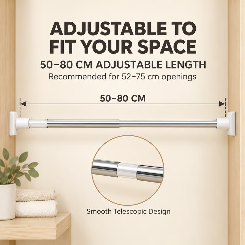  Adjustable Tension Curtain Rod, No-Drill Telescoping Spring Pole for Bathroom