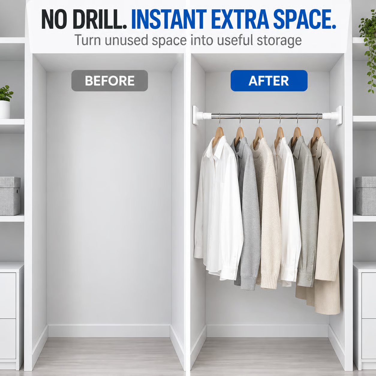  Adjustable Tension Curtain Rod, No-Drill Telescoping Spring Pole for Bathroom