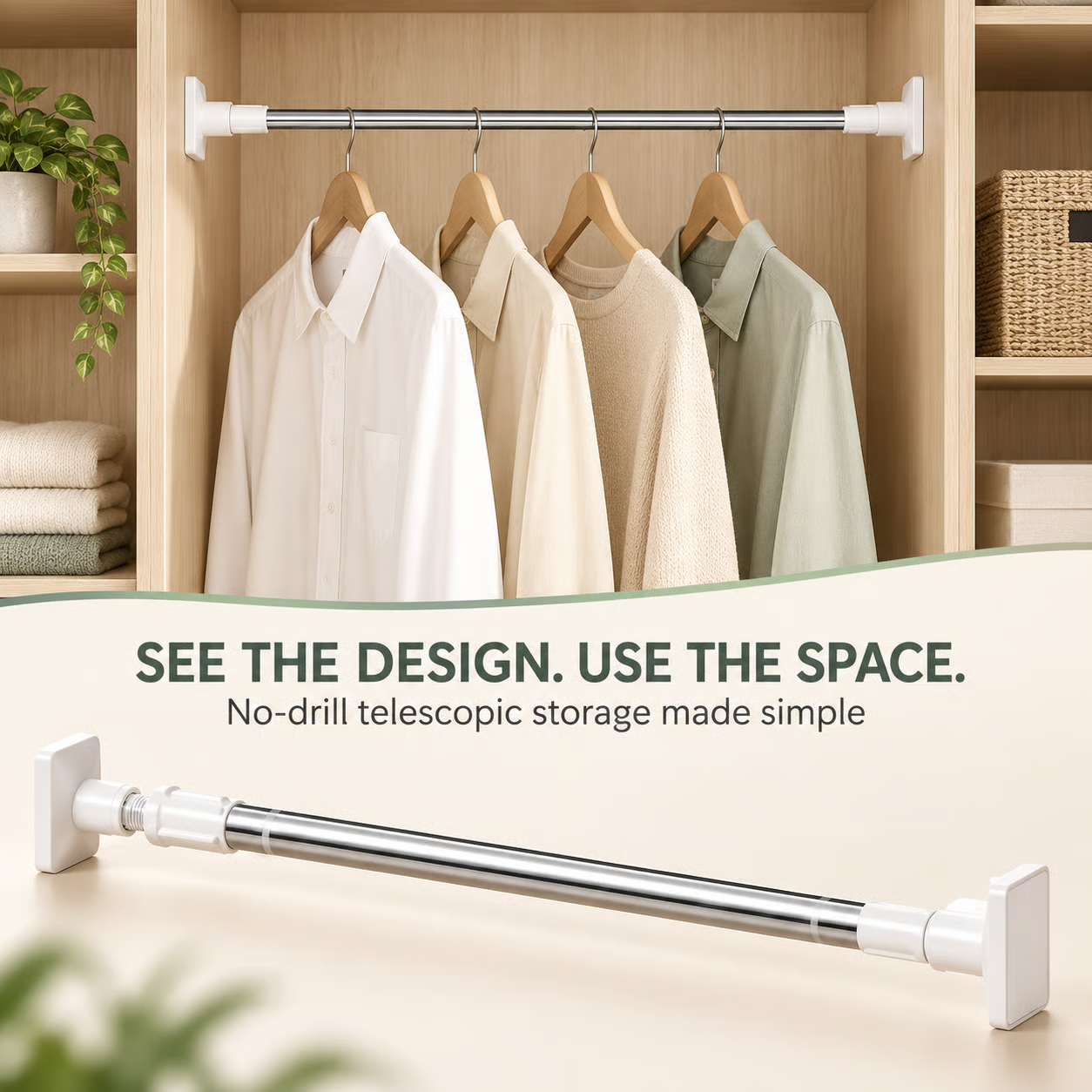  Adjustable Tension Curtain Rod, No-Drill Telescoping Spring Pole for Bathroom