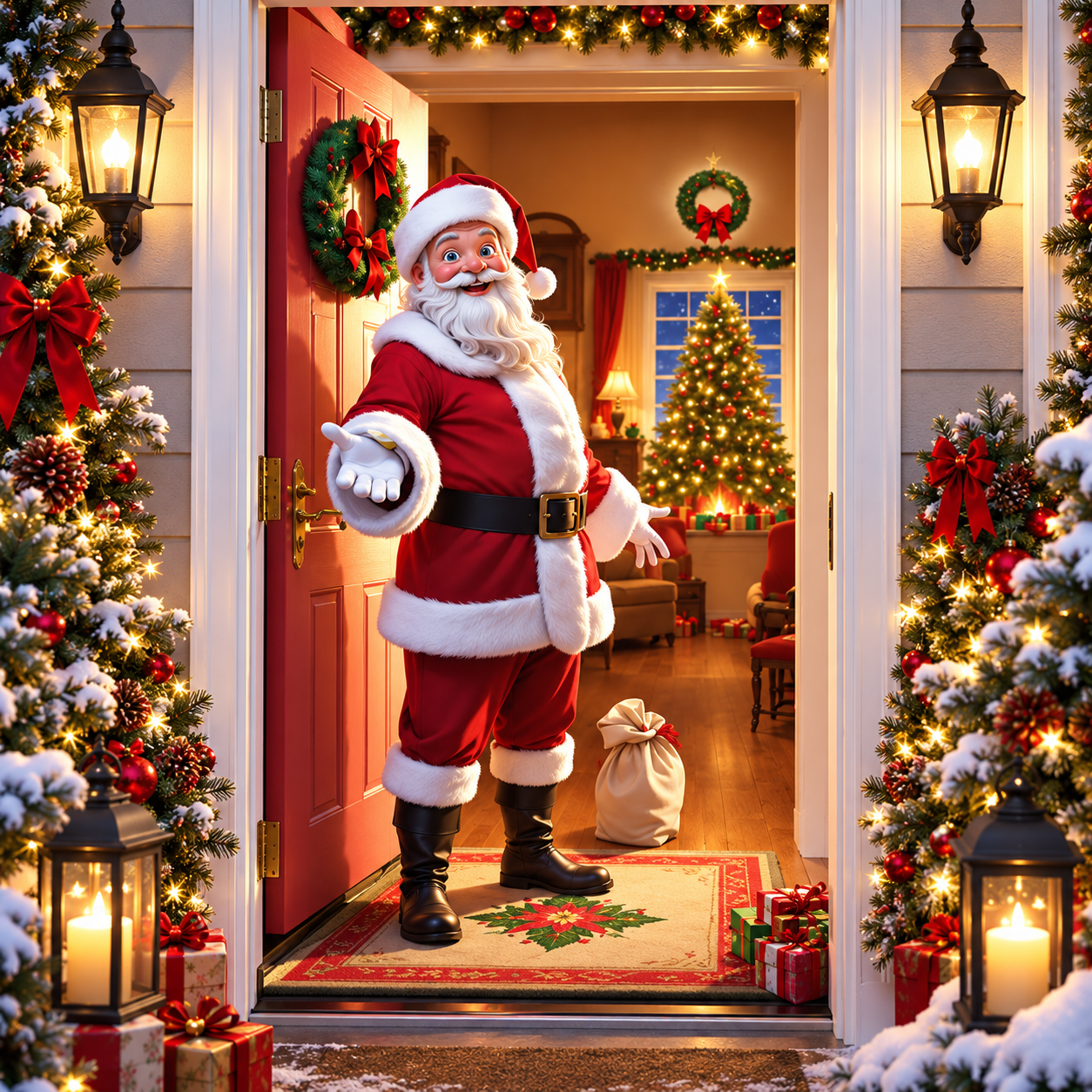 🎅Christmas Door Curtain – Stretchy Santa and Reindeer Door Decoration