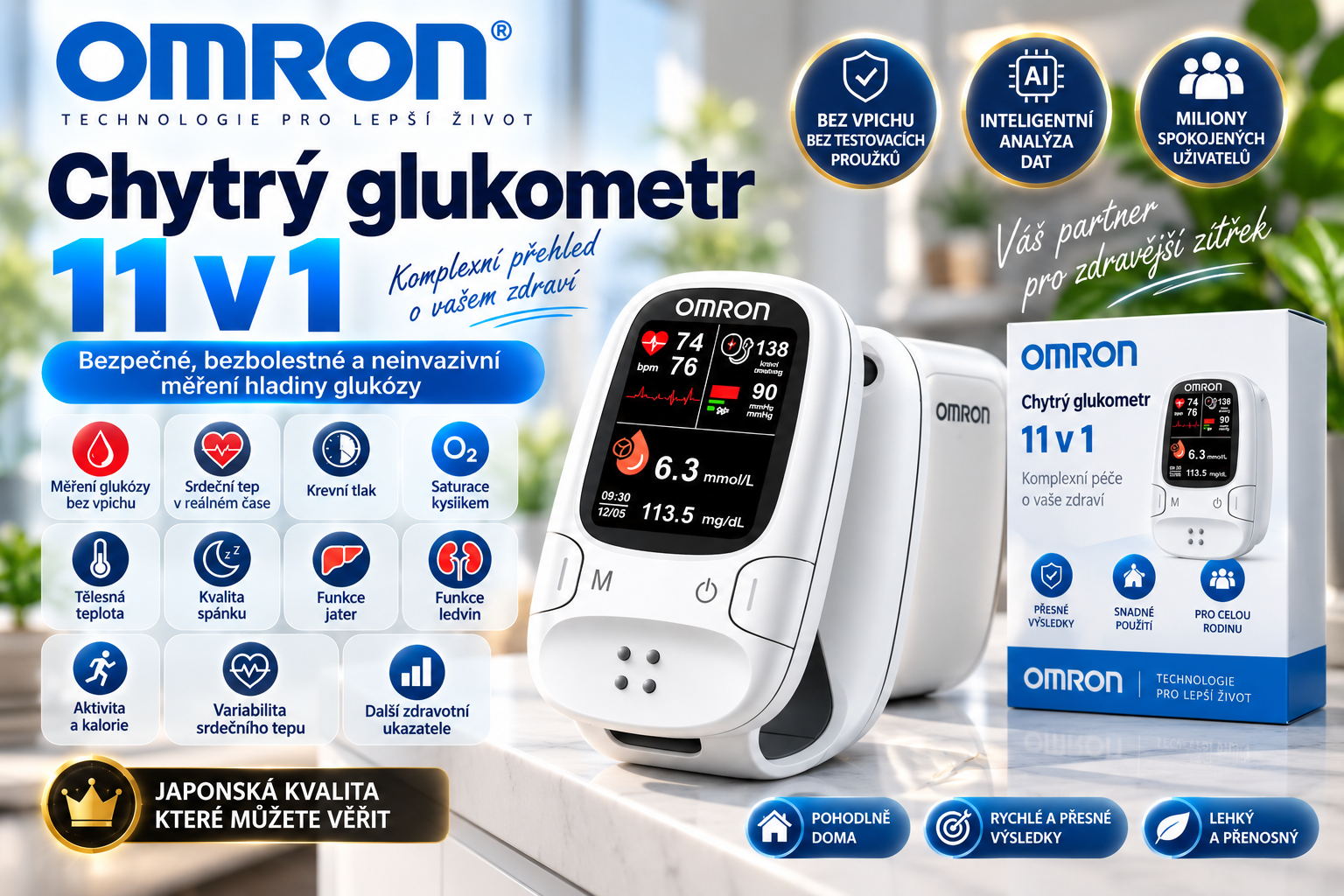 Černý pátek výprodej! ✅ Omron™ představuje nově uvedený neinvazivní chytrý glukometr 🔥Vyrobeno v USA🔥