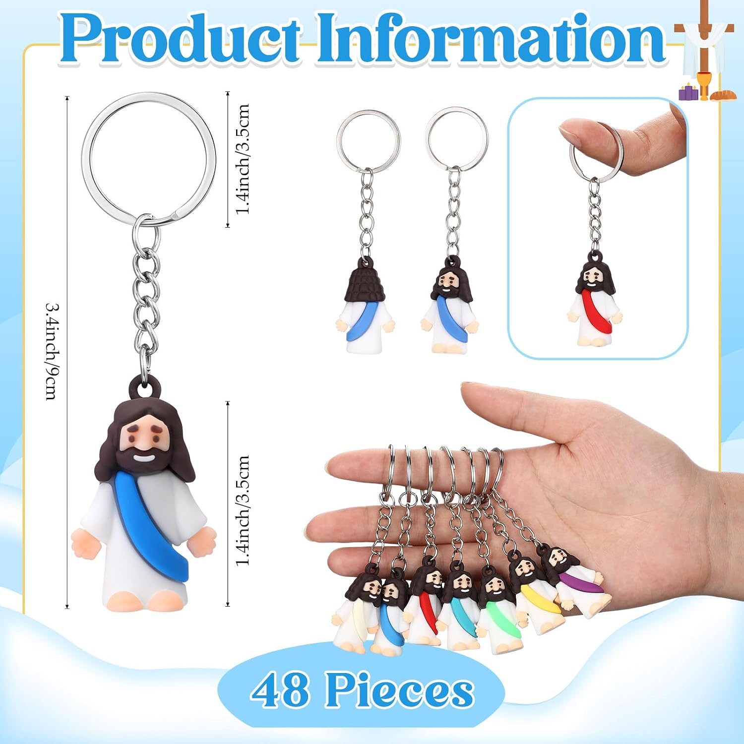 24/48Pcs Little Jesus Keychain Jesus Loves You Keychain Bulk for Church Event Sunday School Class Reward Religious Party Favors Thanksgiving Gift for Family Friends Teacher Pastor Trunk or Treat Giveaways Halloween Treat Bags Stuffer