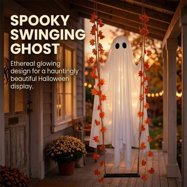 🔥49% Off Last Day⚡Swinging Ghost Outdoor Decor Maple Leaf LED Halloween