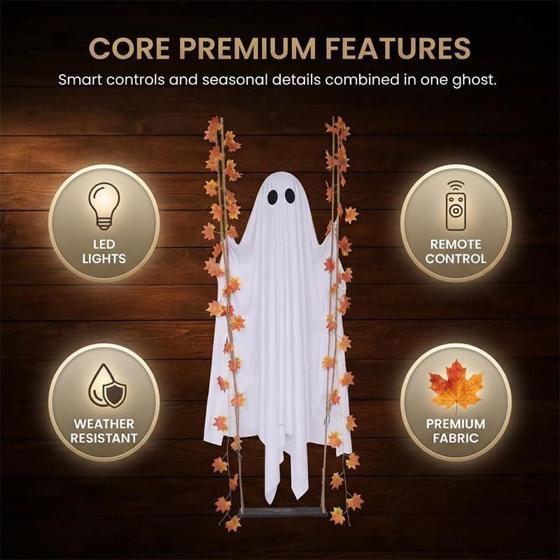 🔥49% Off Last Day⚡Swinging Ghost Outdoor Decor Maple Leaf LED Halloween